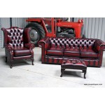 Classic Leather Chesterfield Suite 3 Seater, Wing Chair, Club Chair + Stool