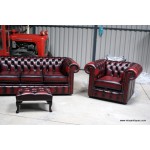 Classic Leather Chesterfield Suite 3 Seater, Wing Chair, Club Chair + Stool