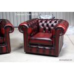 Classic Leather Chesterfield Suite 3 Seater, Wing Chair, Club Chair + Stool